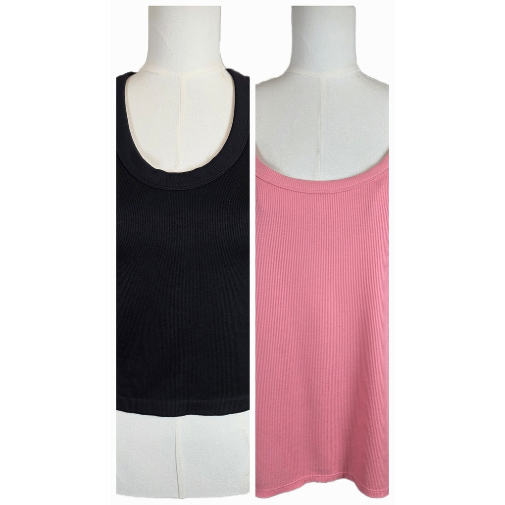 Size XL Lot 2 pc Ribbed Tanks 90 Degree by Reflex Black Crop & 1.STATE Pink